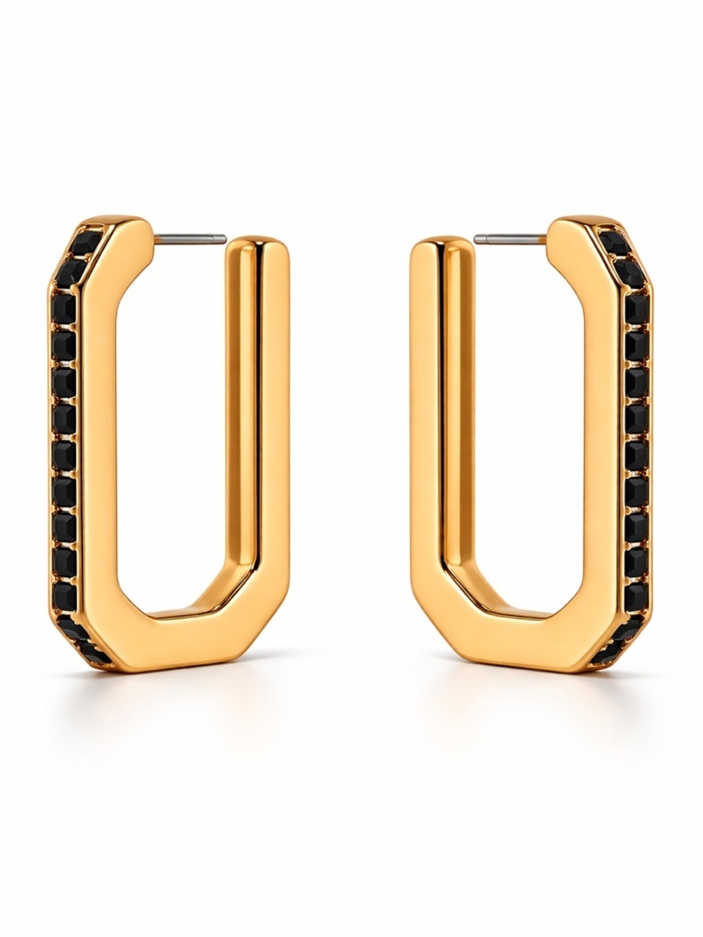 14k Pave Black Onyx Gold Tone Rectangle Hoops Huggie Earrings from Kay Jewelers